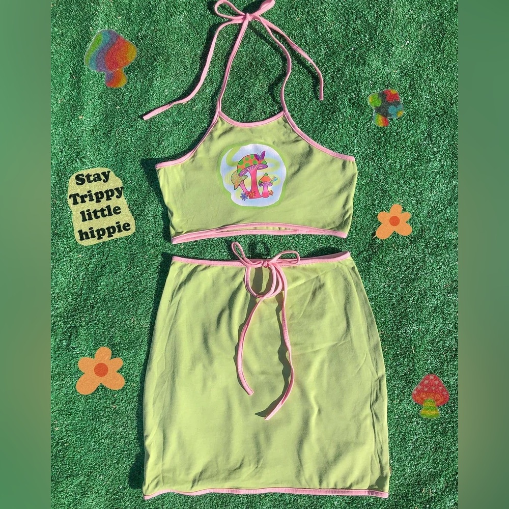 Two Piece Mushroom Halter and Skirt Set